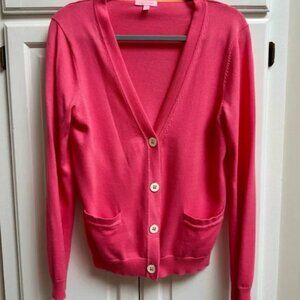 Lilly Pulitzer Bright Pink Cotton Button Front Cardigan Sweater Size Medium